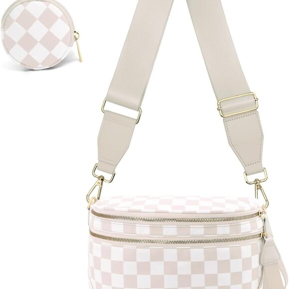 Stylish Checkered Crossbody Bum Bag for Women - Spacious & Versatile Design - Picture 1 of 7